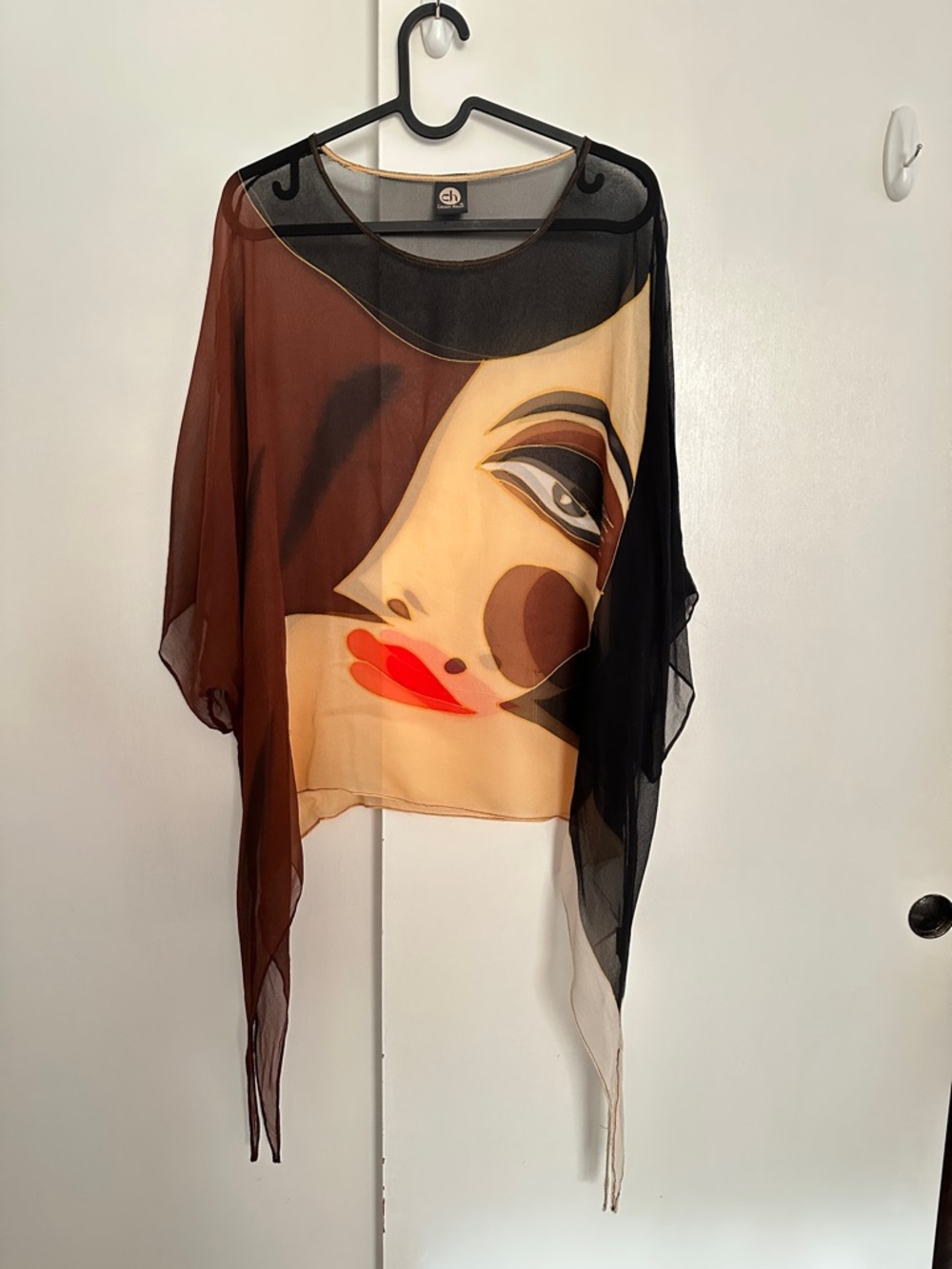 Sheer Face Print Chiffon Top in Black and Brown